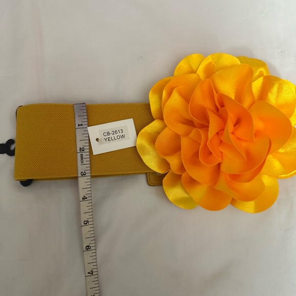 Yellow statement satin flower wide elastic waistband belt - Picture 7 of 9